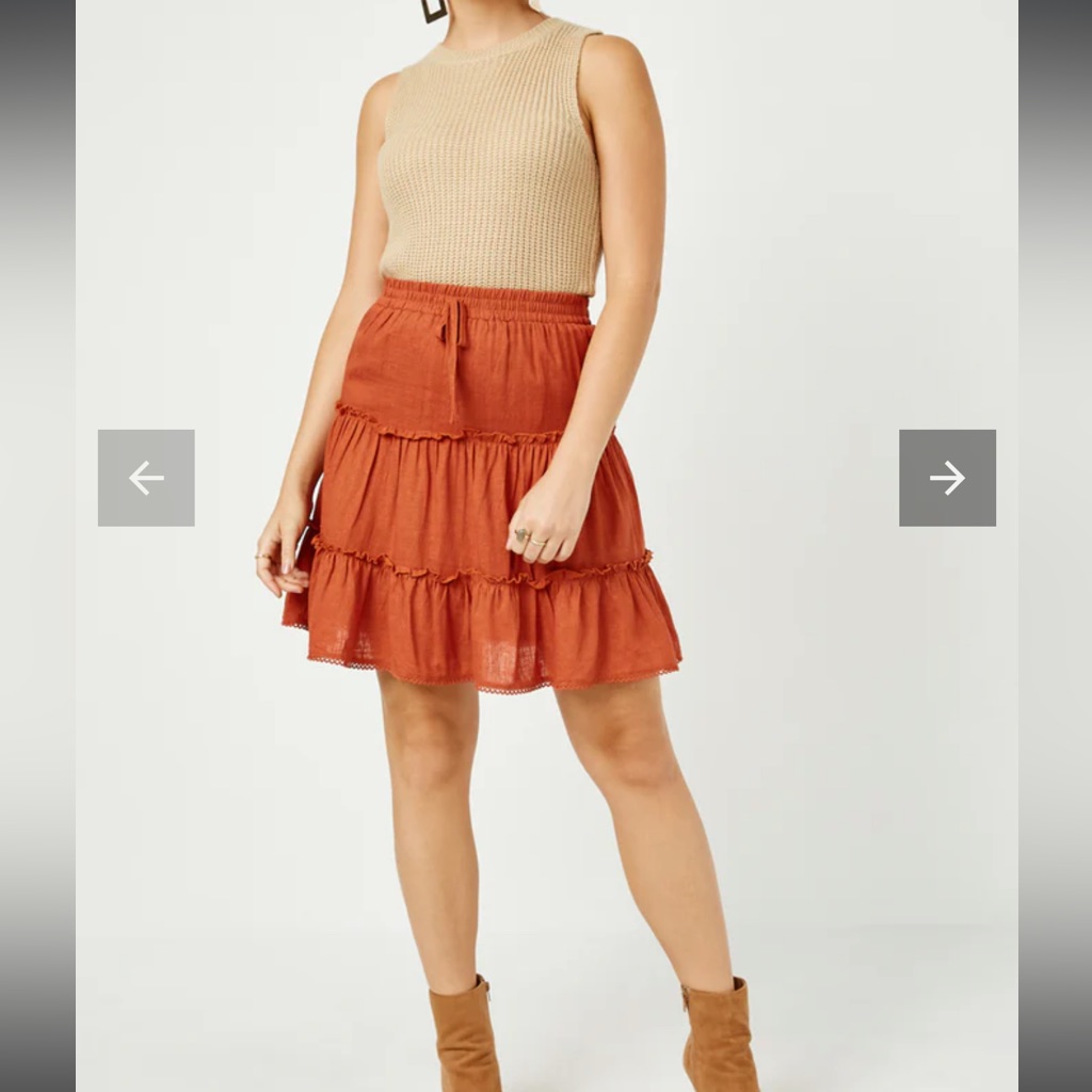 Hayden Los Angeles Womens Crochet Hem Tiered Ruffle Skirt Rust Color Size Small
